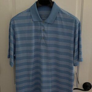 Nike Golf L Double Stripe Light Blue Dri-Fit SS Polo